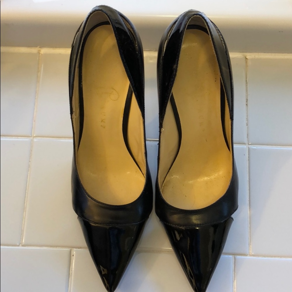 Black leather high heels